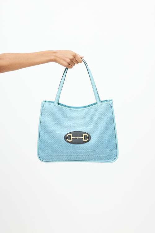 Gucci Blue Raffia 1955 Horsebit Tote