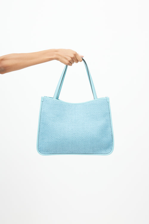 Gucci Blue Raffia 1955 Horsebit Tote