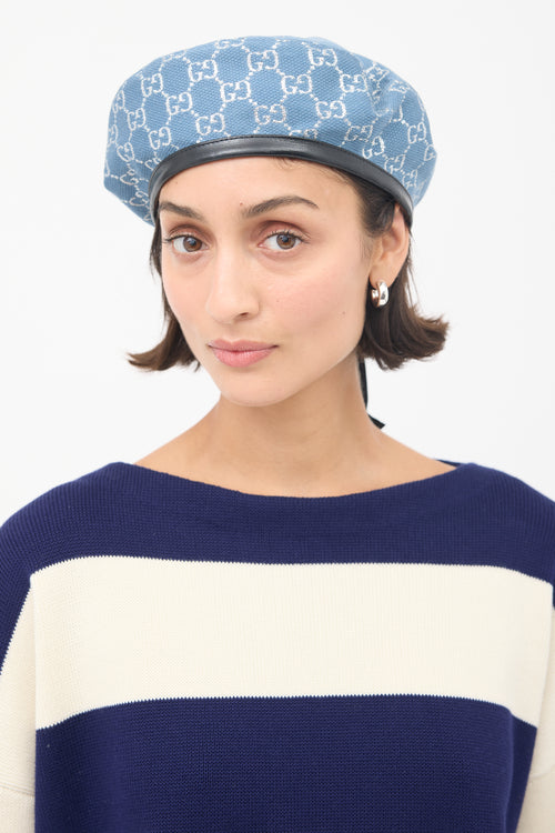 Gucci Blue Wool Lamé GG Beret