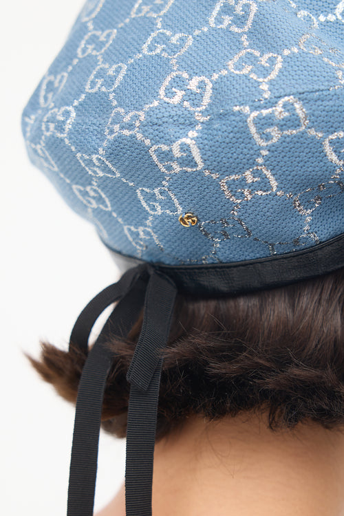 Gucci Blue Wool Lamé GG Beret