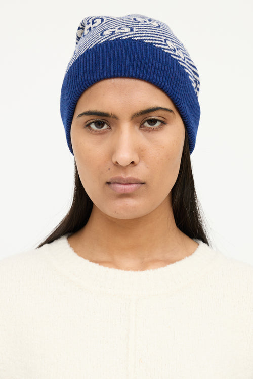 Gucci Blue 
Cream GG Stripe Knit Toque