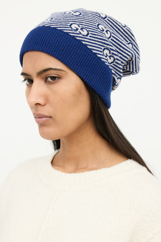 Gucci Blue 
Cream GG Stripe Knit Toque