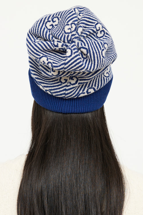 Gucci Blue 
Cream GG Stripe Knit Toque