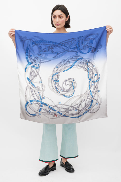 Gucci Blue 
White Gradient Chain Printed Silk Scarf