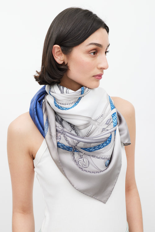 Gucci Blue 
White Gradient Chain Printed Silk Scarf