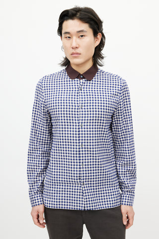 Gucci Blue 
White Plaid Shirt