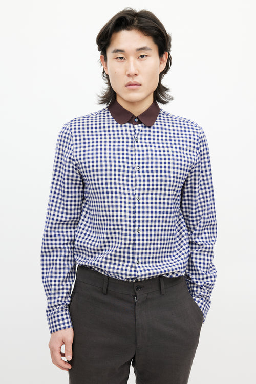 Gucci Blue 
White Plaid Shirt