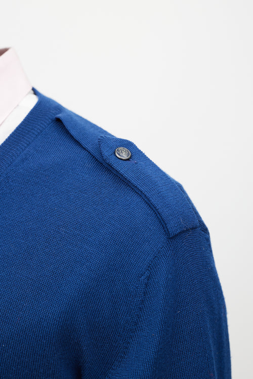 Gucci Blue Wool Knit Epaulette Sweater