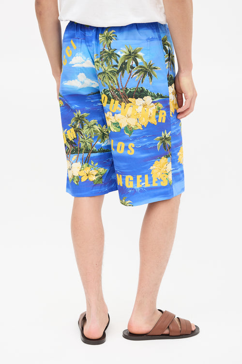 Gucci Blue 
Yellow Tropical Print Shorts