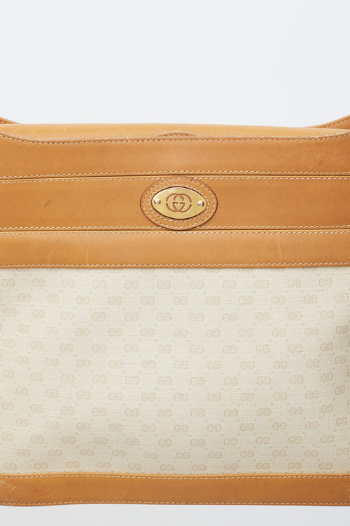 Gucci Brown 
Beige Leather 
GG Canvas Micro Crossbody Bag