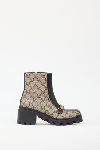 Gucci Black 
Beige Leather GG Monogram Boot