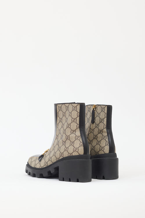 Gucci Black 
Beige Leather GG Monogram Boot