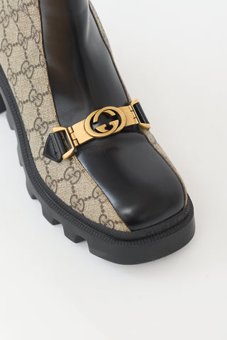 Gucci Black 
Beige Leather GG Monogram Boot