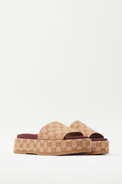 Gucci Brown 
Burgundy GG Platform Slide