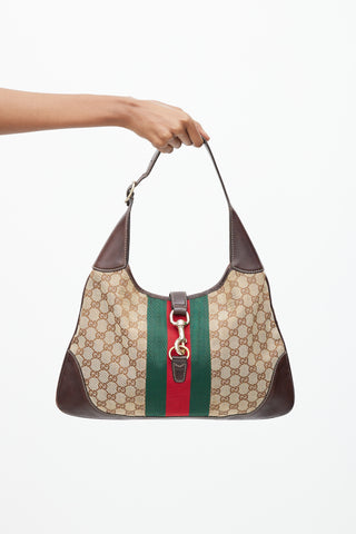 Gucci Brown Canvas 
Leather Monogram Jackie 1961 Bag