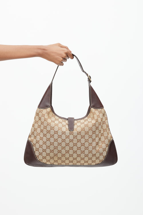 Gucci Brown Canvas 
Leather Monogram Jackie 1961 Bag