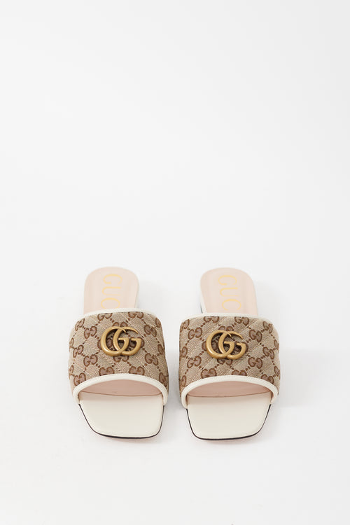 Gucci Cream 
Beige GG Canvas 
Leather Marmont Slide