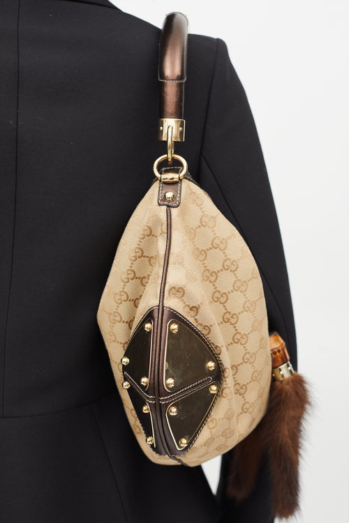 Gucci Brown GG Canvas 
Fur Indy Shoulder Bag