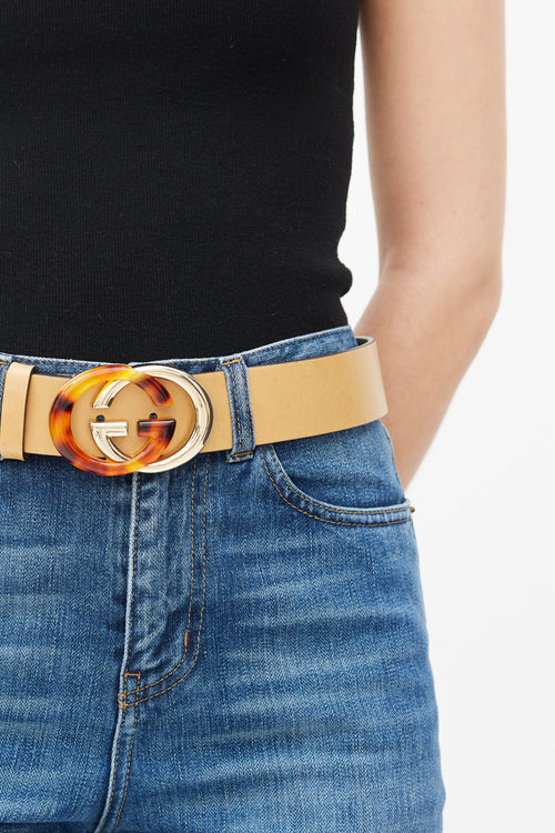 Gucci Brown 
Gold Leather Logo Belt