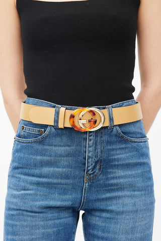 Gucci Brown 
Gold Leather Logo Belt