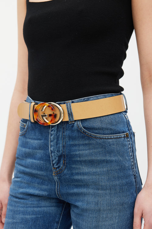 Gucci Brown 
Gold Leather Logo Belt