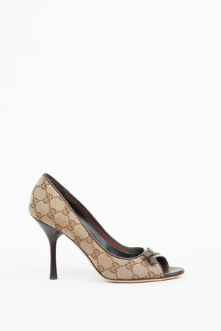 Gucci Brown GG Canvas Peep Toe Pump