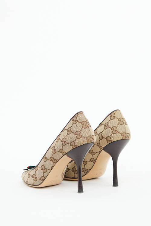 Gucci Brown GG Canvas Peep Toe Pump