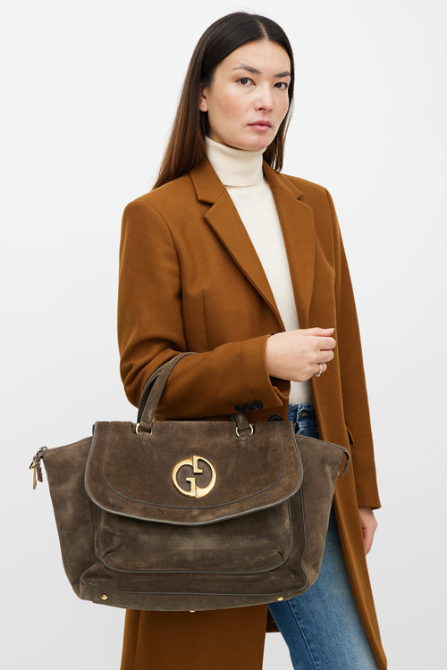 Gucci Brown 
Gold 1973 Suede Bag