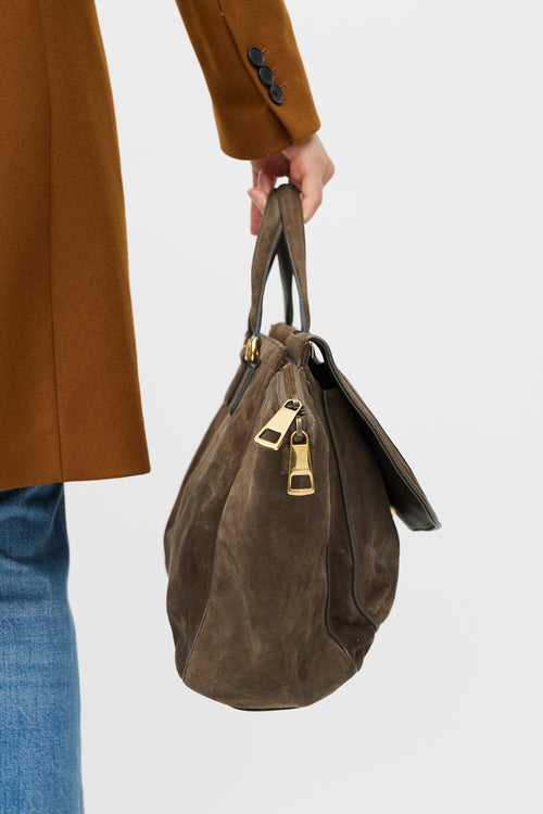 Gucci Brown 
Gold 1973 Suede Bag