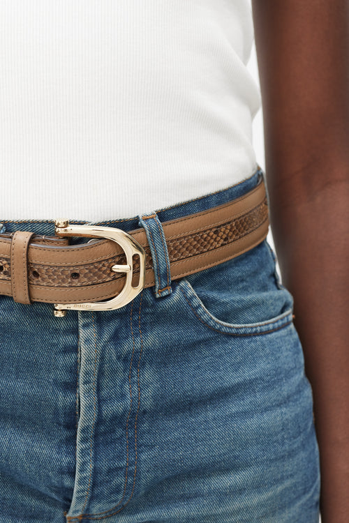 Gucci Brown 
Gold Embossed Leather Belt