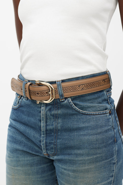 Gucci Brown 
Gold Embossed Leather Belt