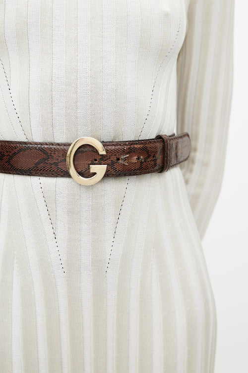 Gucci Brown 
Gold Embossed Leather Belt