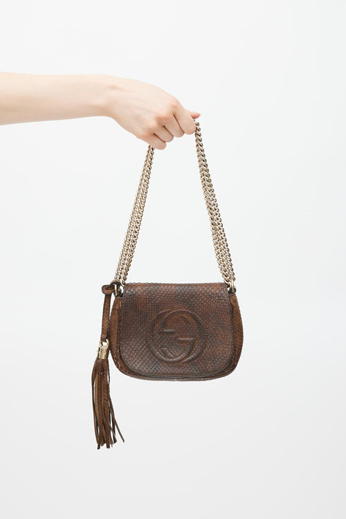 Gucci Brown 
Gold Leather Embossed Disco Soho Bag