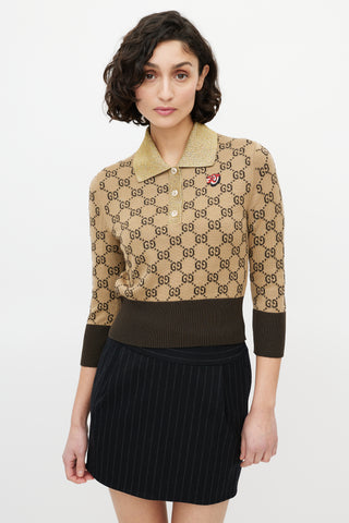 Gucci Brown 
Gold Monogram Polo Sweater