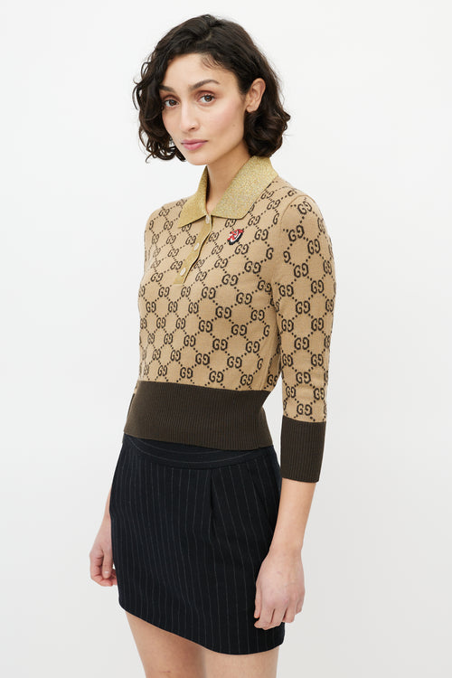 Gucci Brown 
Gold Monogram Polo Sweater