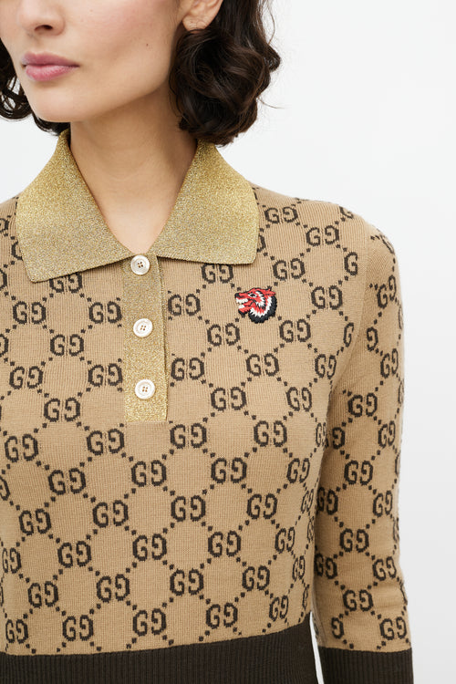 Gucci Brown 
Gold Monogram Polo Sweater