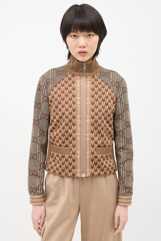 Gucci Brown Jacquard GG Panelled Jacket