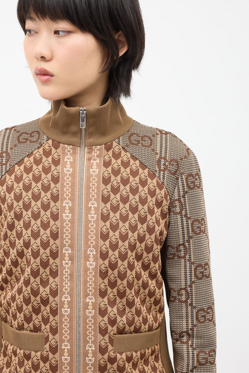 Gucci Brown Jacquard GG Panelled Jacket