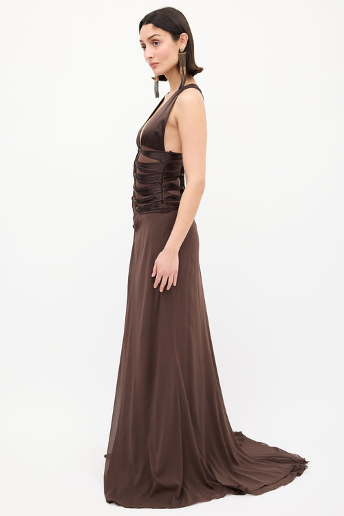 Gucci Brown Lace Up Split Gown