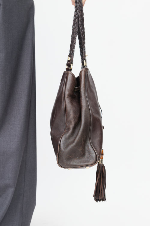 Gucci Brown Peggy Leather Tassel Tote