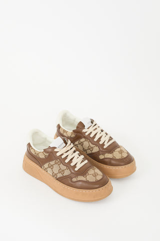 Gucci Brown Leather 
Canvas GG Platform Sneaker