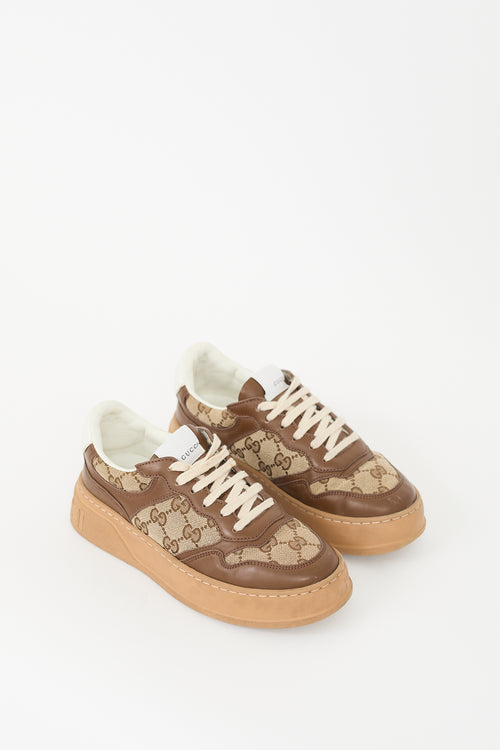 Gucci Brown Leather 
Canvas GG Platform Sneaker