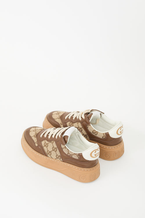 Gucci Brown Leather 
Canvas GG Platform Sneaker