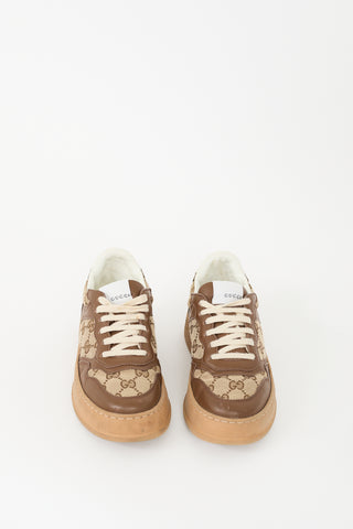 Gucci Brown Leather 
Canvas GG Platform Sneaker