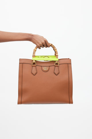 Gucci Brown 
Neon Yellow Leather Diana Bamboo Medium Bag