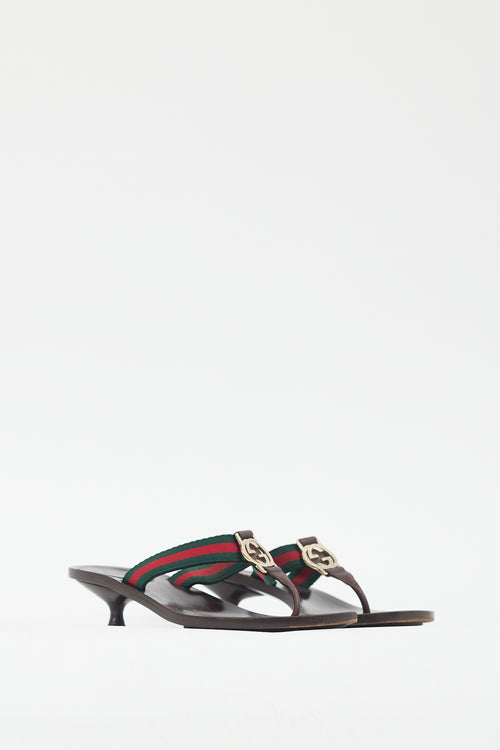 Gucci Brown Leather GG Heeled Sandal