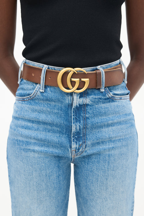 Gucci Brown Leather GG Marmont Belt