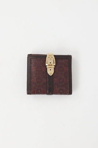 Gucci Brown 
Gold Leather Buckle Bifold Wallet