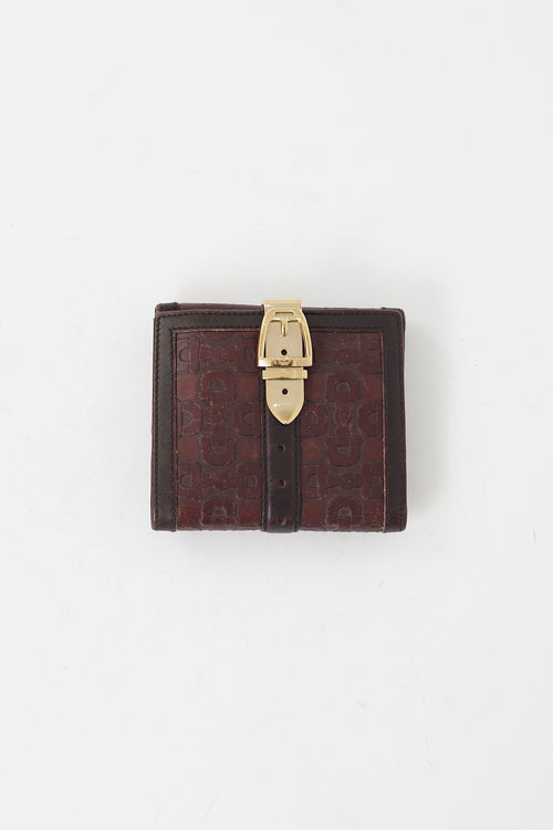 Gucci Brown 
Gold Leather Buckle Bifold Wallet