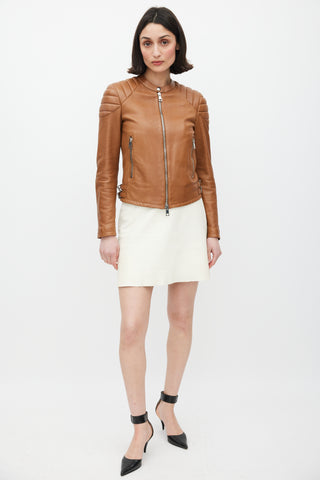 Gucci Brown Quilted Leather Moto Jacket